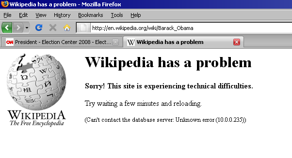 Wikipedia Down on Barack Obama