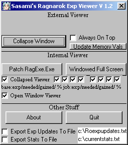 Ragnarok Experience Viewer: Program Interface