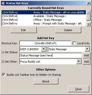 Status Hot Keys v1.5 Configuration Dialog Screen Shot