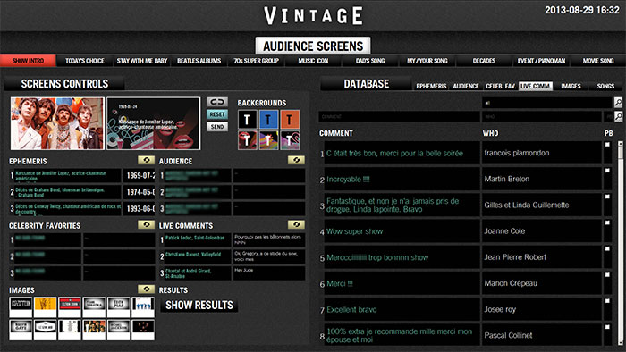 Vintage Experience: Admin Control Page: Big Screen