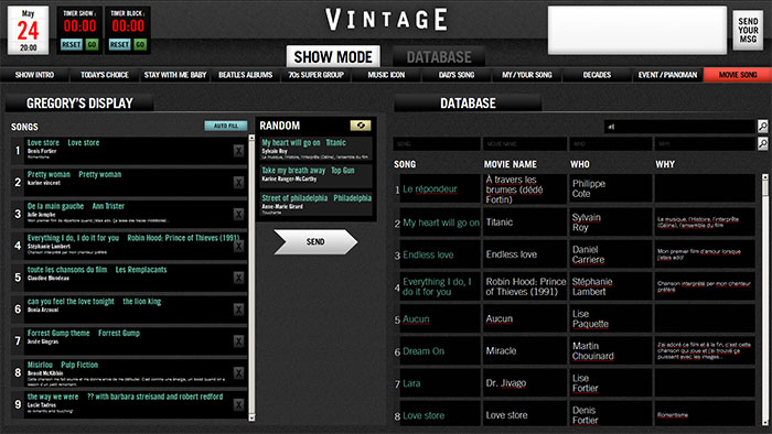 Vintage Experience: Admin Control Page: Grecory Charles Screen