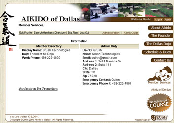 Aikido of Dallas Member Section Screenshot